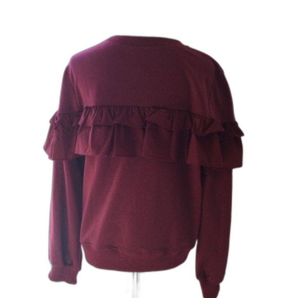TCEC Sweatshirt Women’s Size Large Color Burgundy Ruffle Pullover - Picture 2 of 9